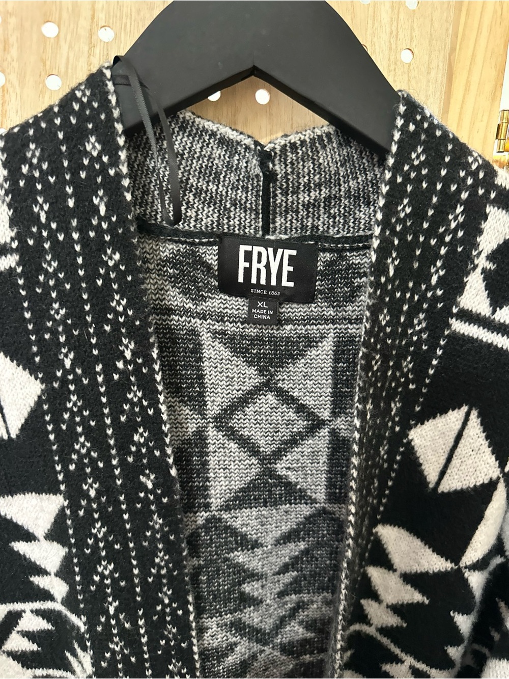 FRYE Black & White Geometric Knit Cardigan